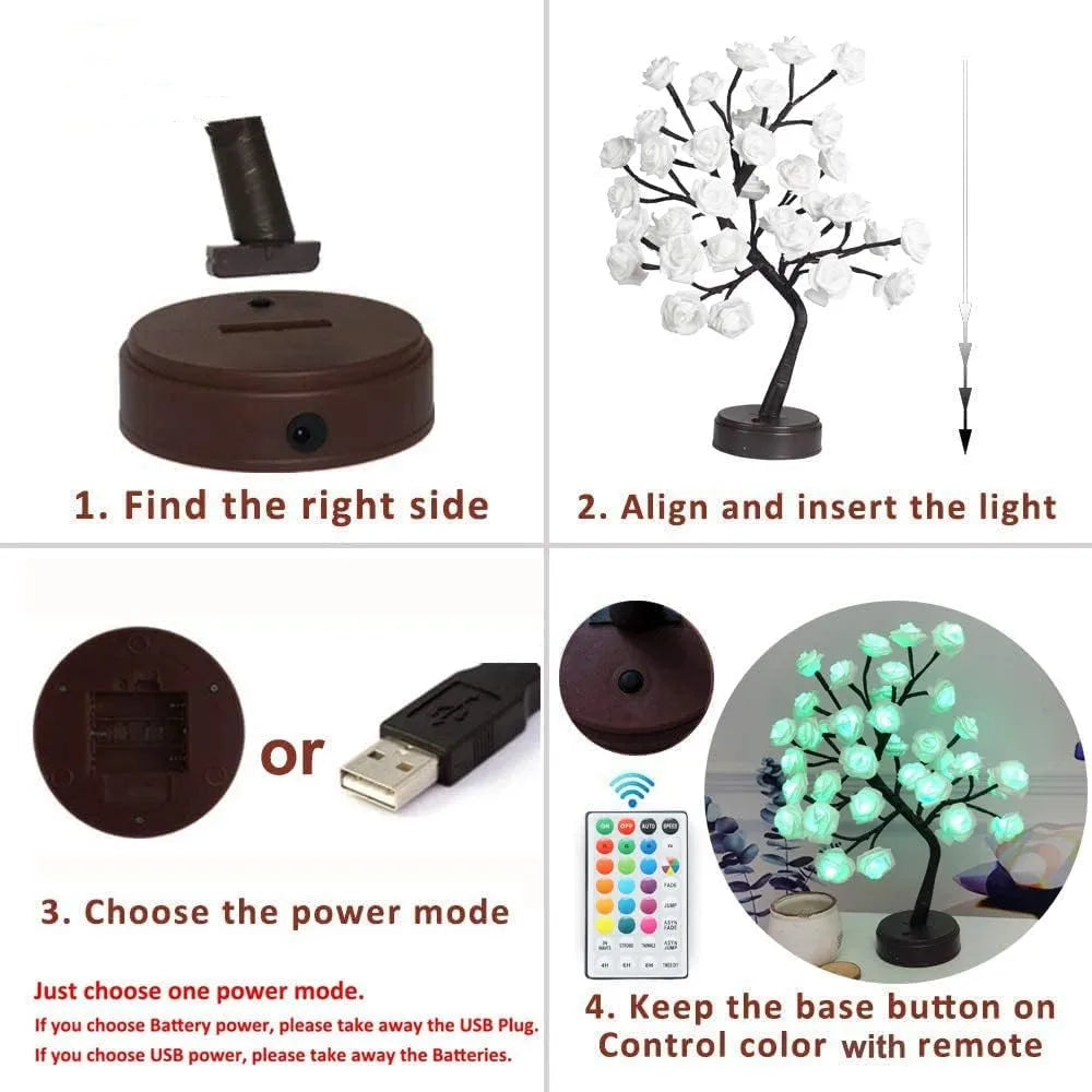 RGB Rose Flower Table Lamp with 24 LED Lights - USB & Battery Operated Fairy Night Light