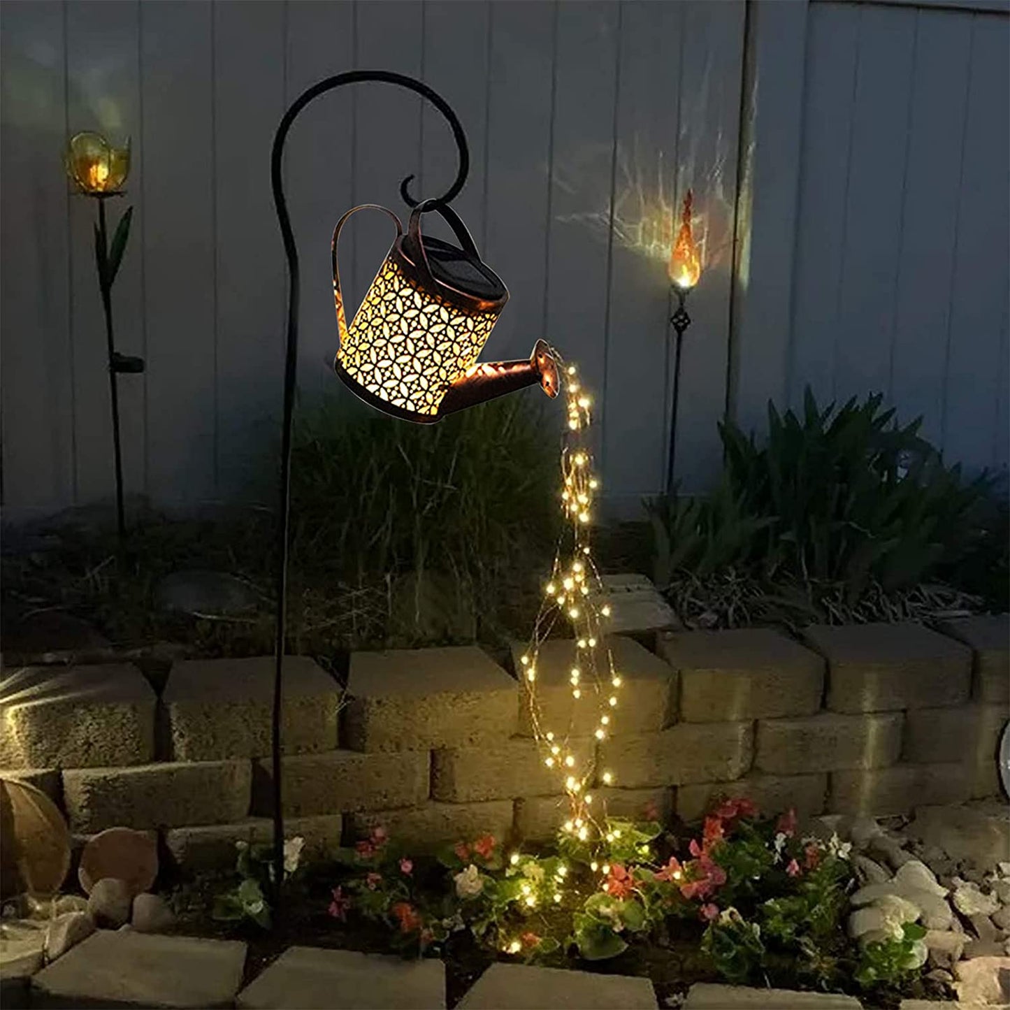 Solar-Powered Garden Waterfall Lamp with Copper Wire LEDs