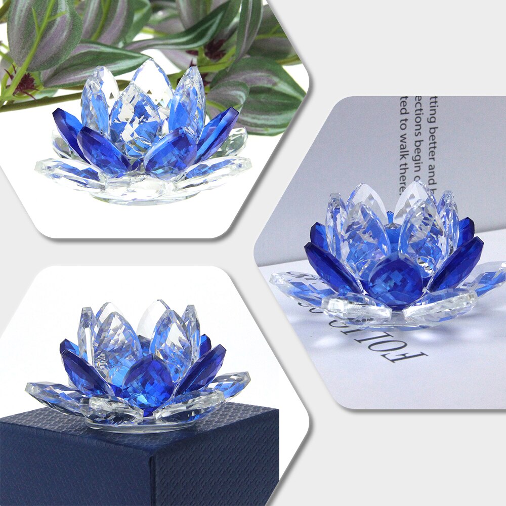 Crystal Lotus Flower Glass Paperweight - Elegant Home Decor Gift