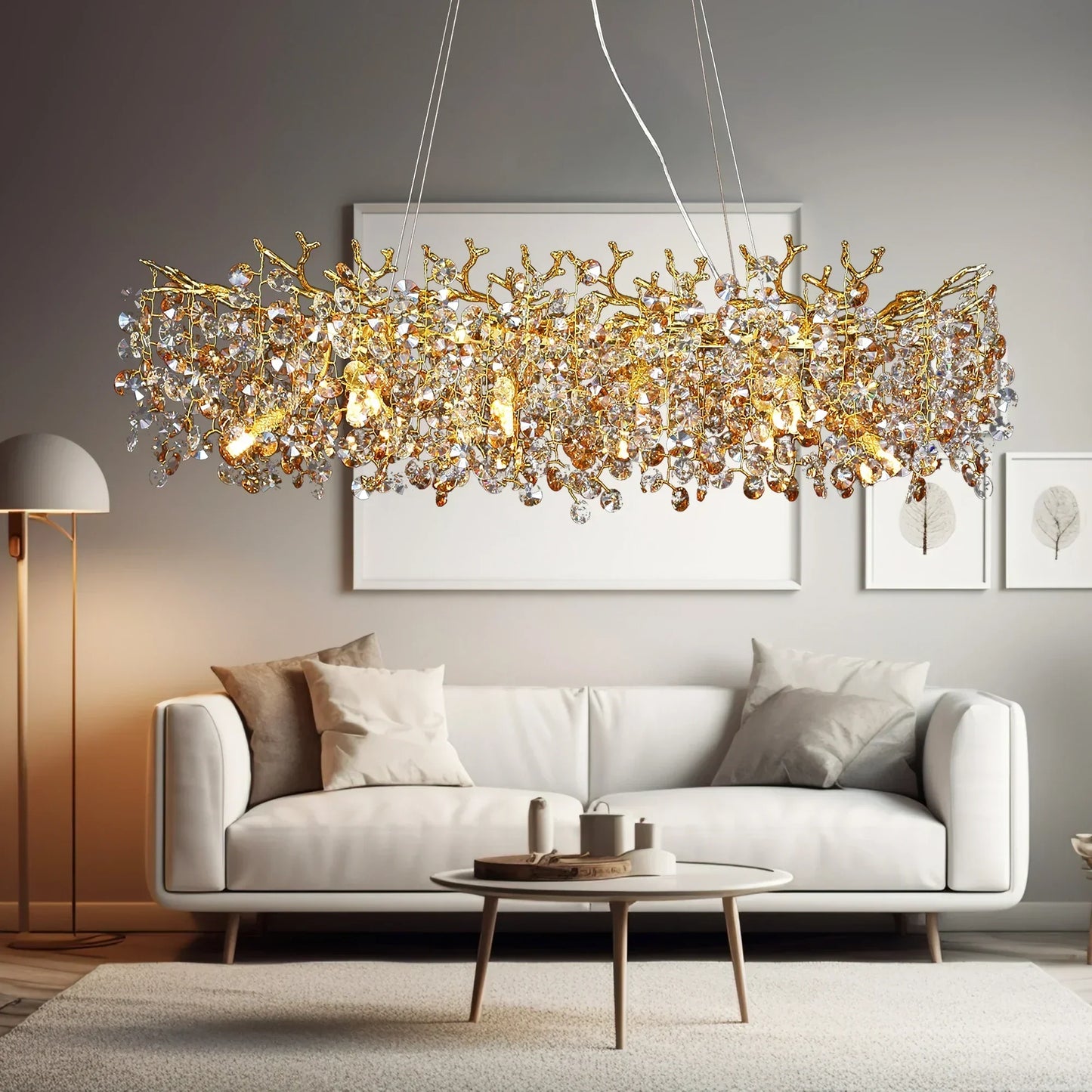 Long Crystal Pendant Chandelier with Remote Control - Nordic LED Island Light