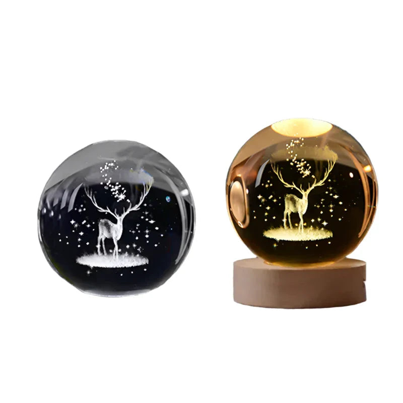3D Crystal Starry Sky Projector Night Light with Wooden Base