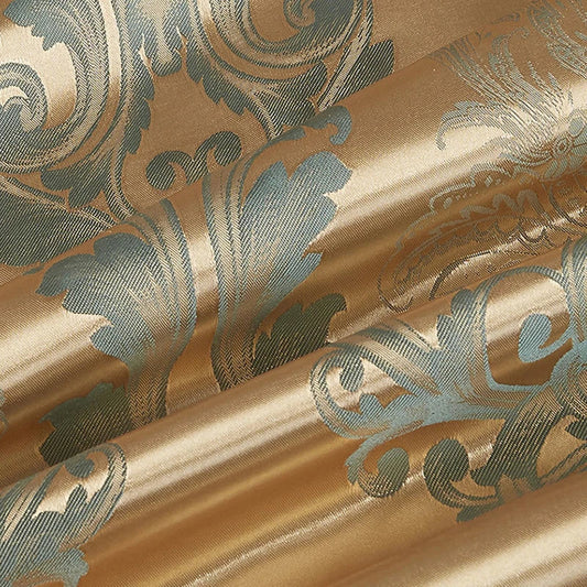 Satin Rayon Jacquard Duvet Cover Set in Gold and Blue