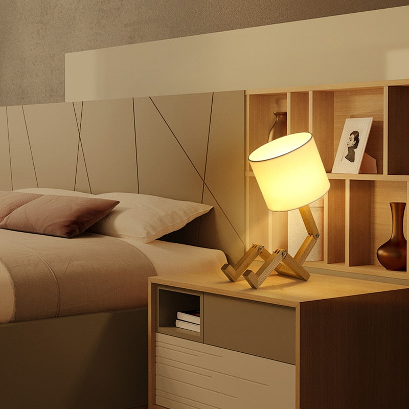 Wooden Robot Desk Lamp with LED Bulbs
