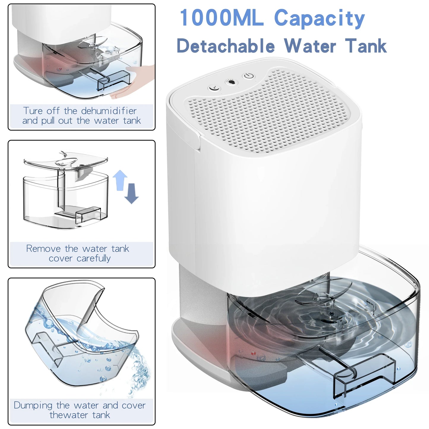1000ml Portable Dehumidifier with Air Filter and Night Light