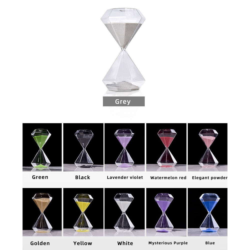 Diamond-Shaped Glass Hourglass with Colorful Sand - 5 to 60 Minute Timer