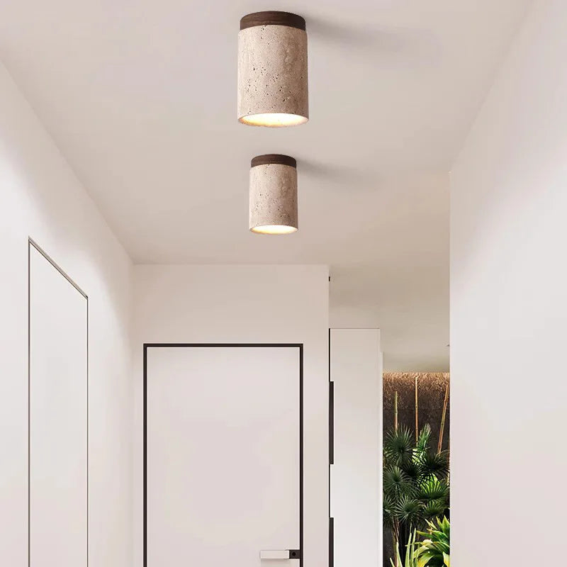 Integrated Travertine Ceiling Light for Hallways and Stairs