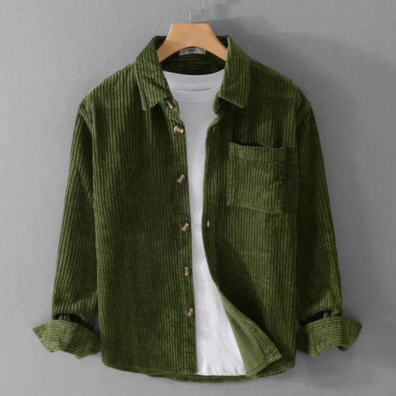 Men's Comfortable Fit Cotton Corduroy Shirt with Chest Pocket