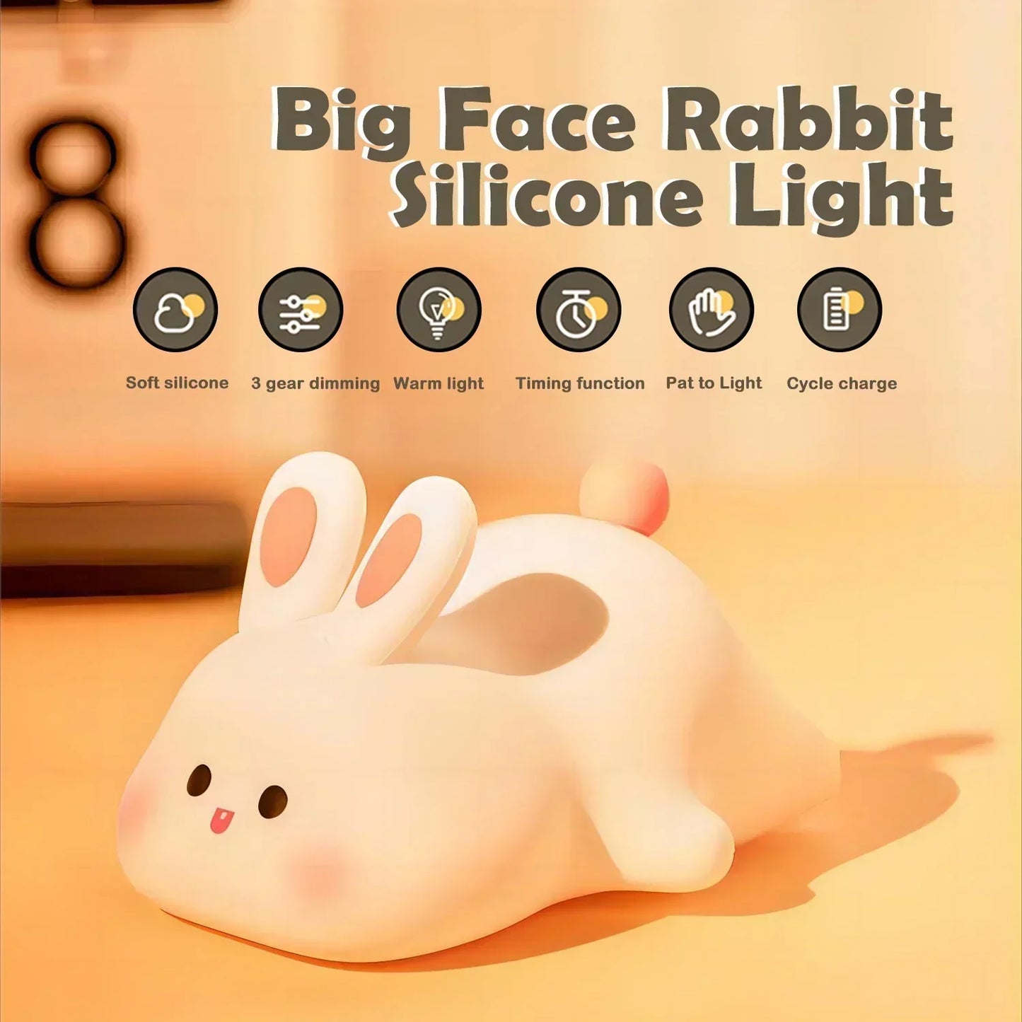 Dimmable Bunny LED Night Light - Rechargeable Silicone Design