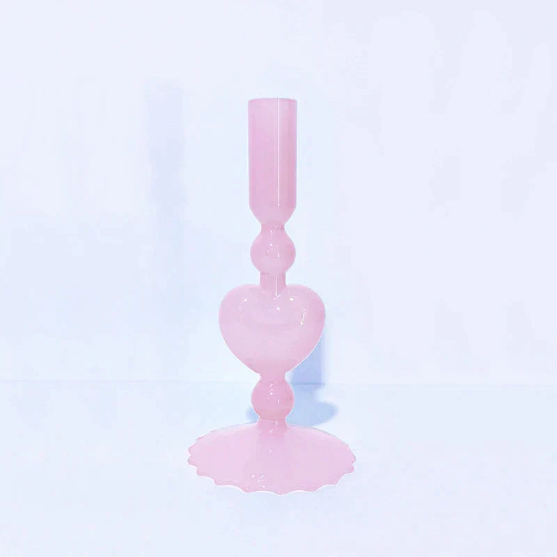 Red Heart-Shaped Vintage Glass Candle Holder