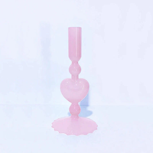 Red Heart-Shaped Vintage Glass Candle Holder