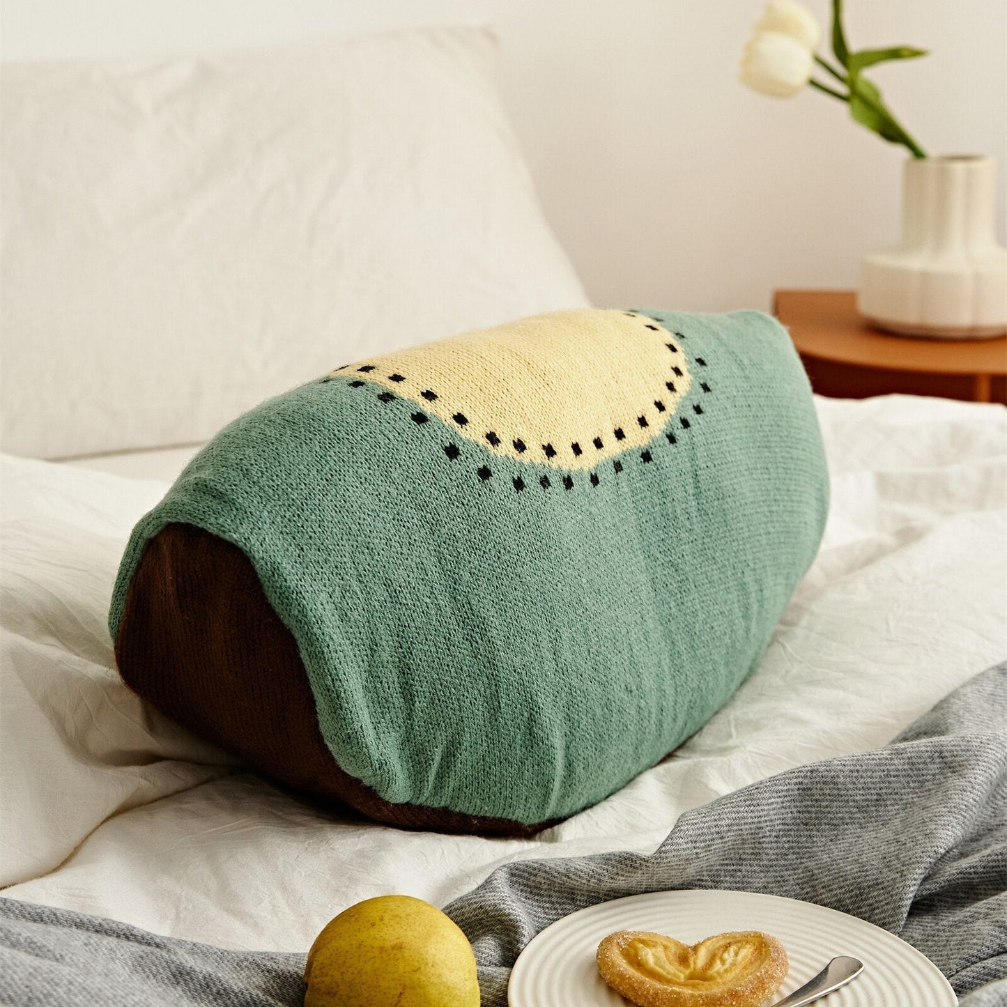 Fruit-Themed Knitted Cushion 8 x 16 Inch
