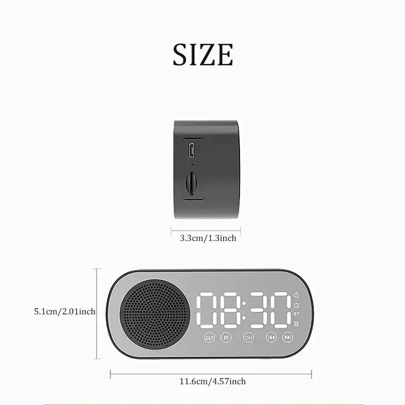 LED Mirror Alarm Clock with Bluetooth Speaker and FM Radio