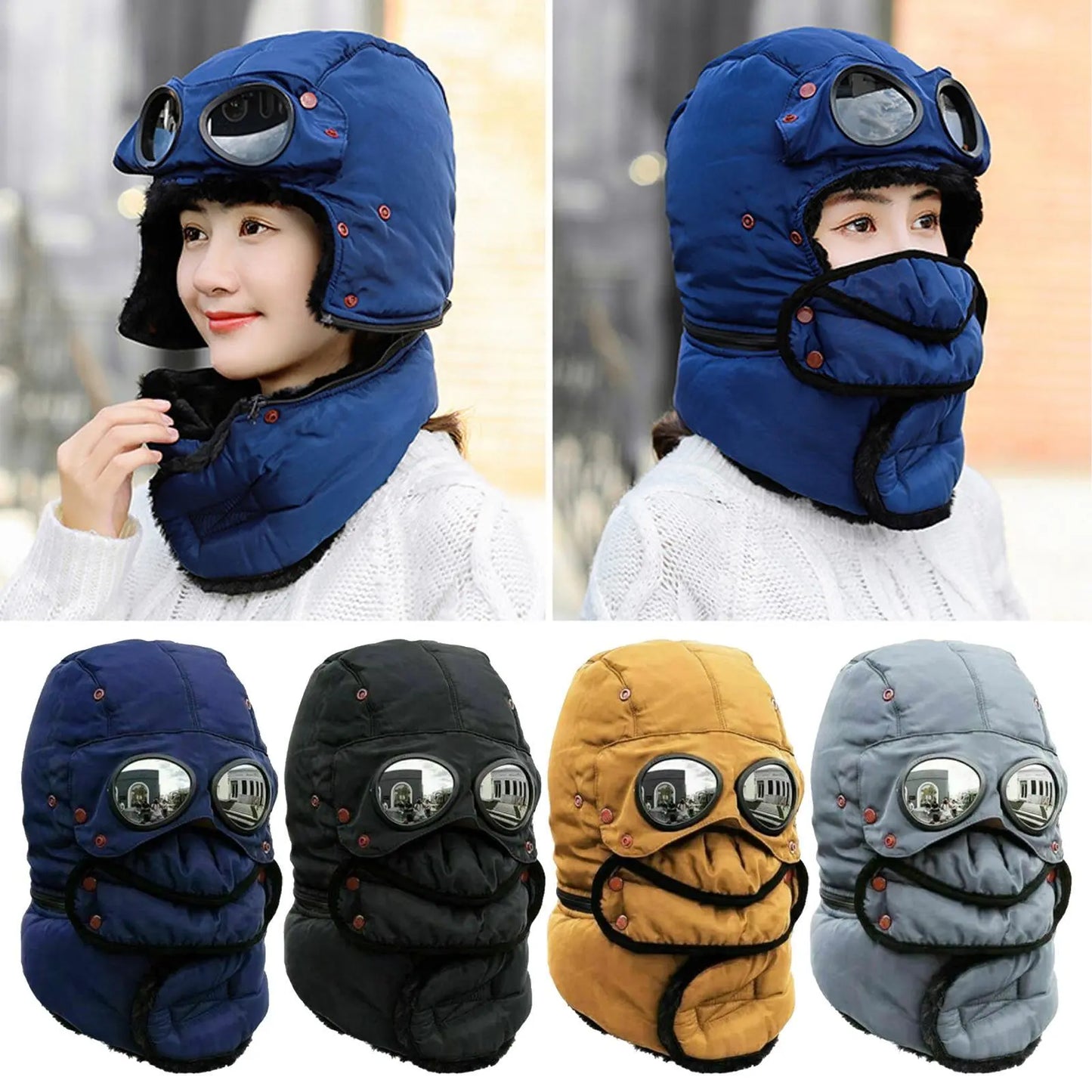 Thermal Windproof Face Covering Beanie for Cold Weather