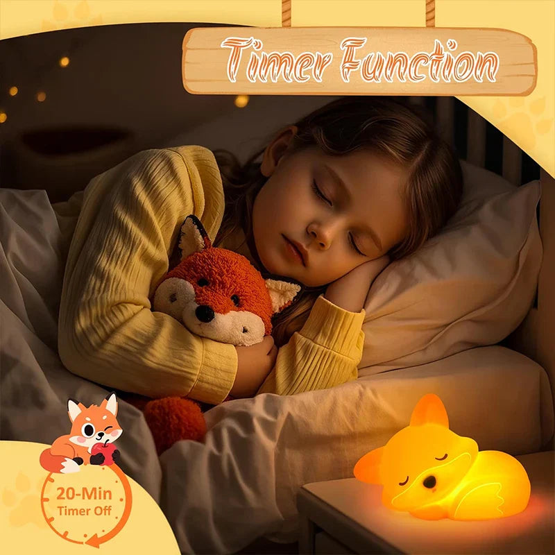 Rechargeable Silicone Fox Night Light with Dimmable Timer