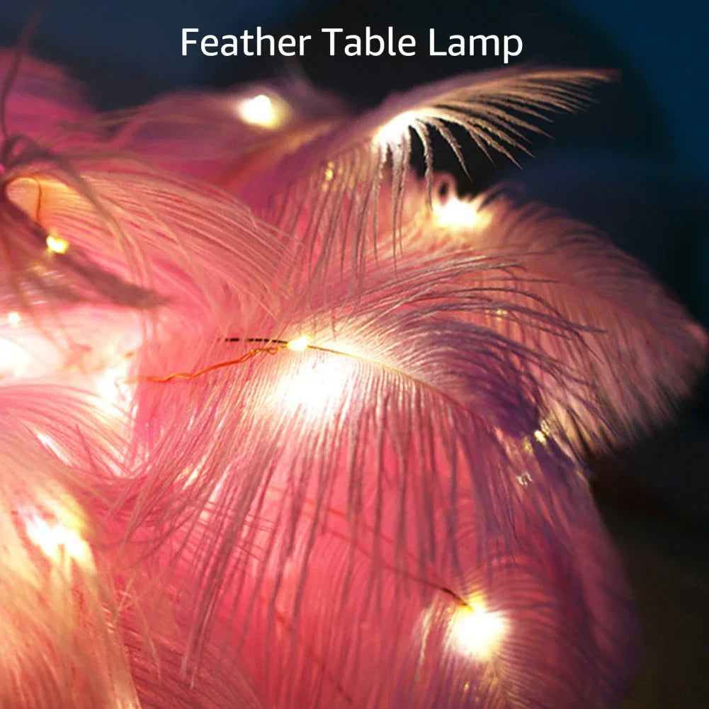 LED Feather Table Lamp with Remote Control - USB Powered Night Light