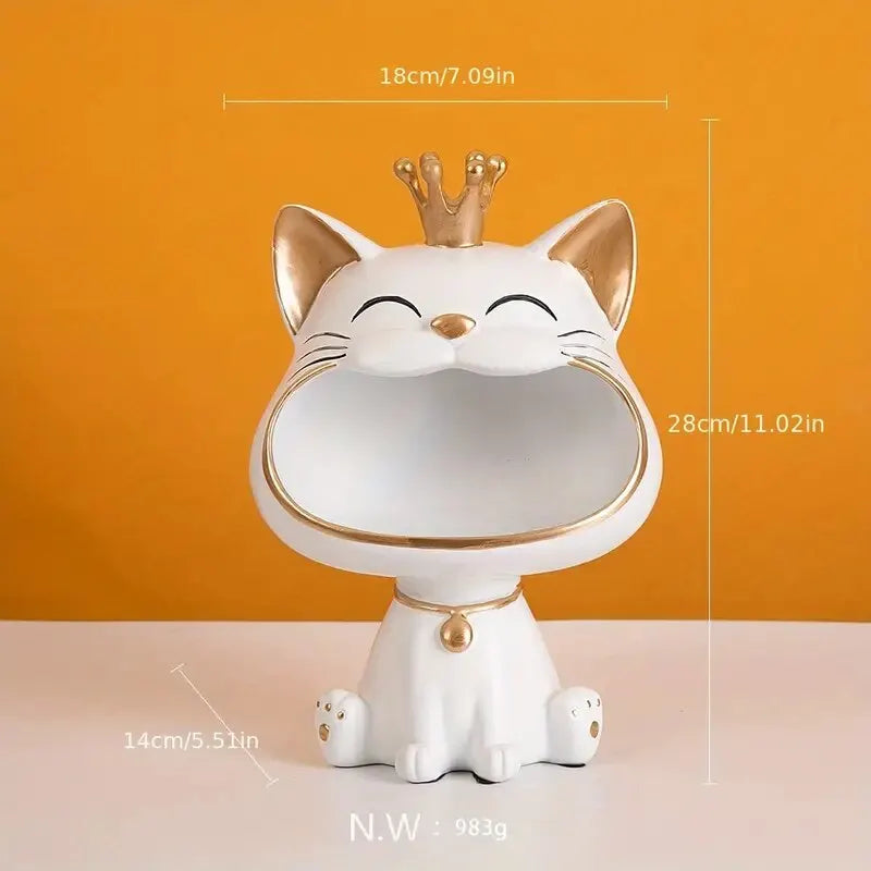 Lucky Cat Decorative Key Holder and Storage Organizer in Resin