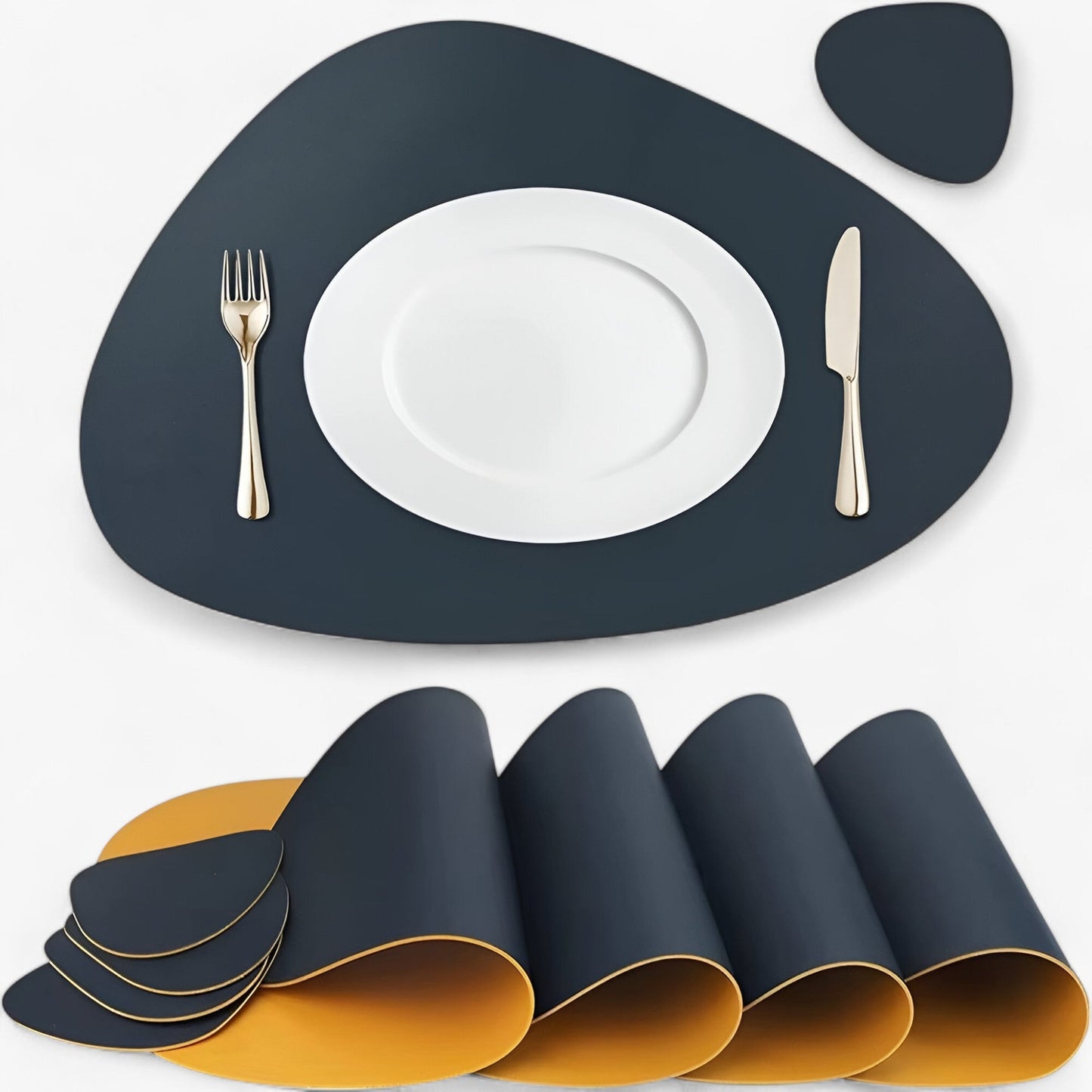 Reversible Oval Placemats with Coasters - Elegant Heat-Resistant Dining Mats