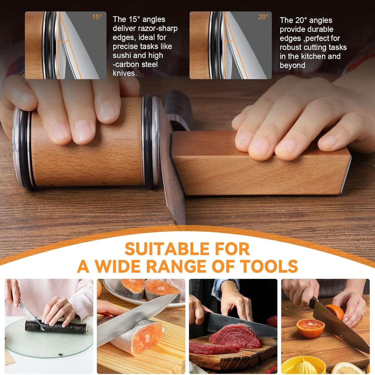Rolling Diamond and Ceramic Knife Sharpener with Magnetic Angle Guide