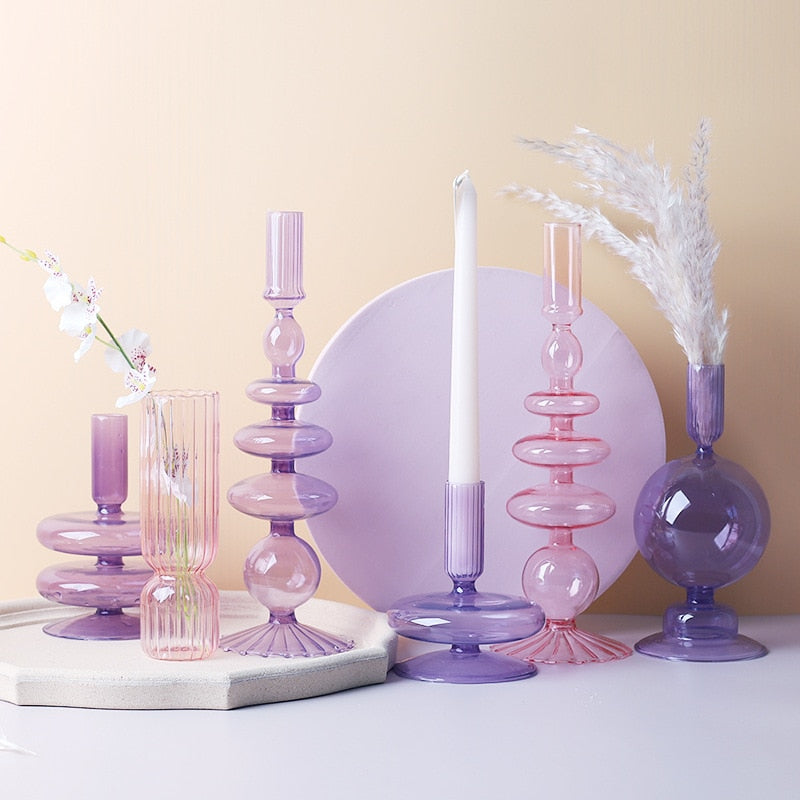 Lilac Glass Taper Candle Holder
