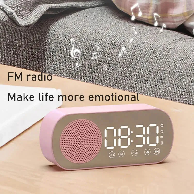 LED Mirror Alarm Clock with Bluetooth Speaker and FM Radio