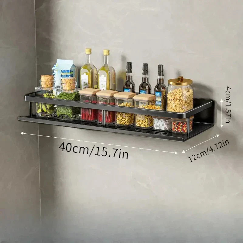 Sleek Black Aluminum Wall Shelf for Kitchen Organization