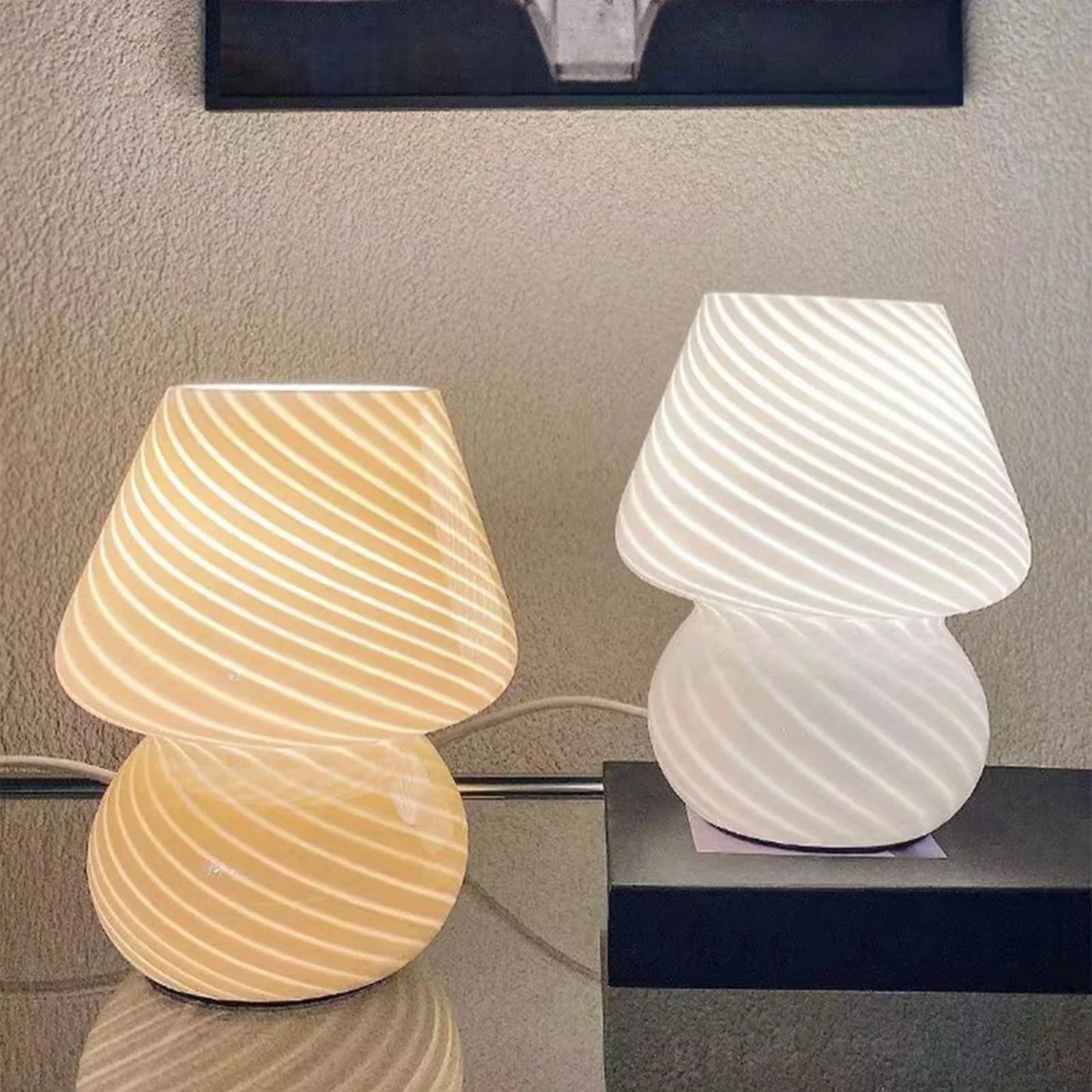 Murano Glass Mushroom Desk Lamp with Vintage Stripes
