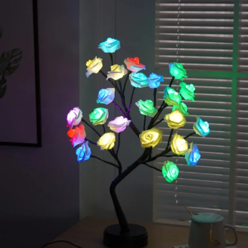 RGB Rose Flower Table Lamp with 24 LED Lights - USB & Battery Operated Fairy Night Light