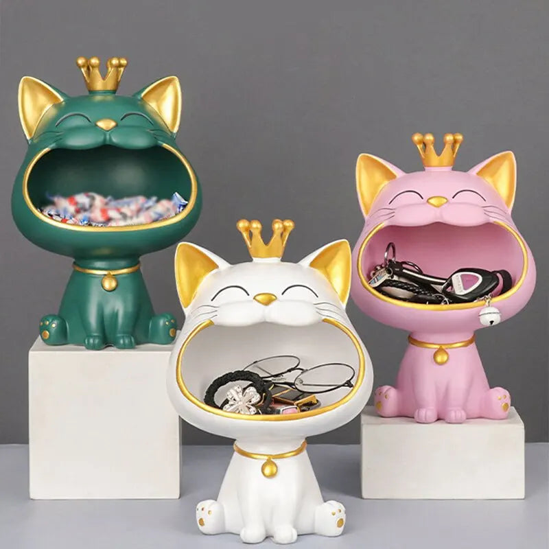 Lucky Cat Decorative Key Holder and Storage Organizer in Resin