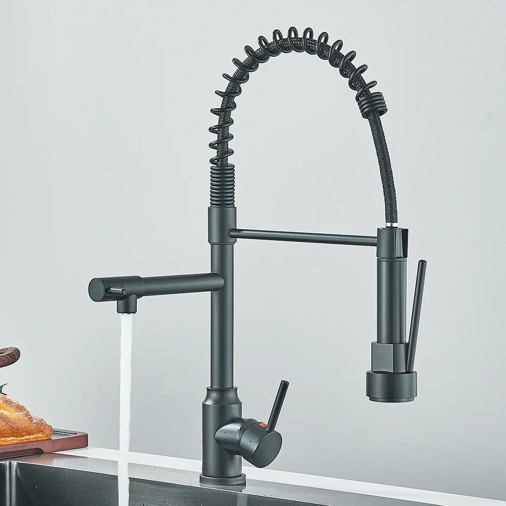 Stainless Steel Kitchen Faucet with Dual Outlet and Modern Design
