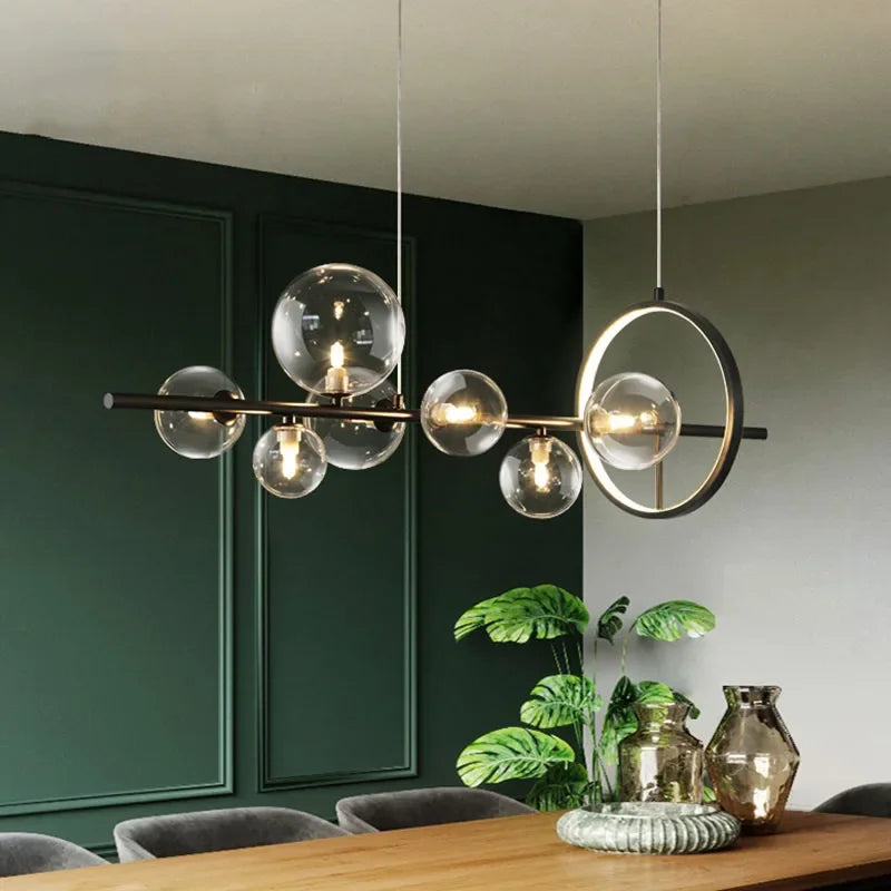 Modern Metal Chandelier with Clear Glass Bubbles and G9 Socket