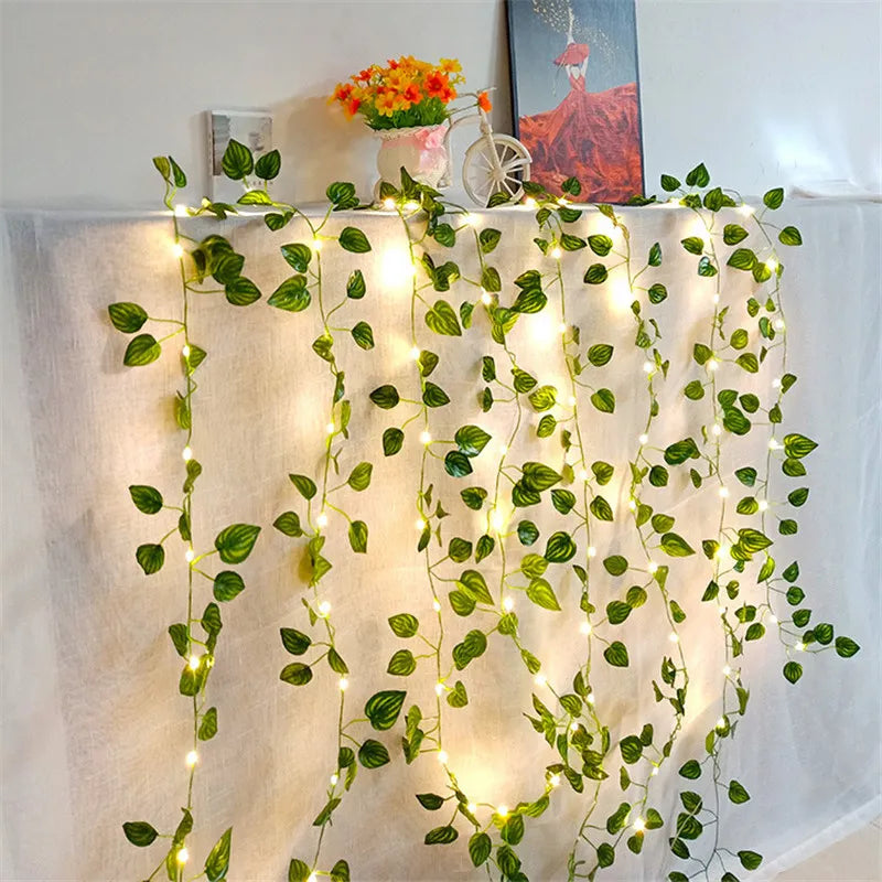 Garden Vine LED String Lights with Leaf Garland Design
