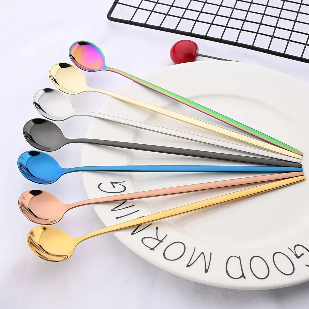 Golden Stainless Steel Long Handle Spoon Set for 6