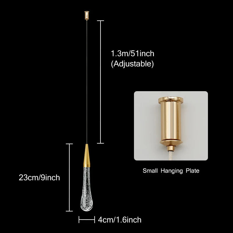 Crystal LED Pendant Light with Teardrop Design and Metal Frame