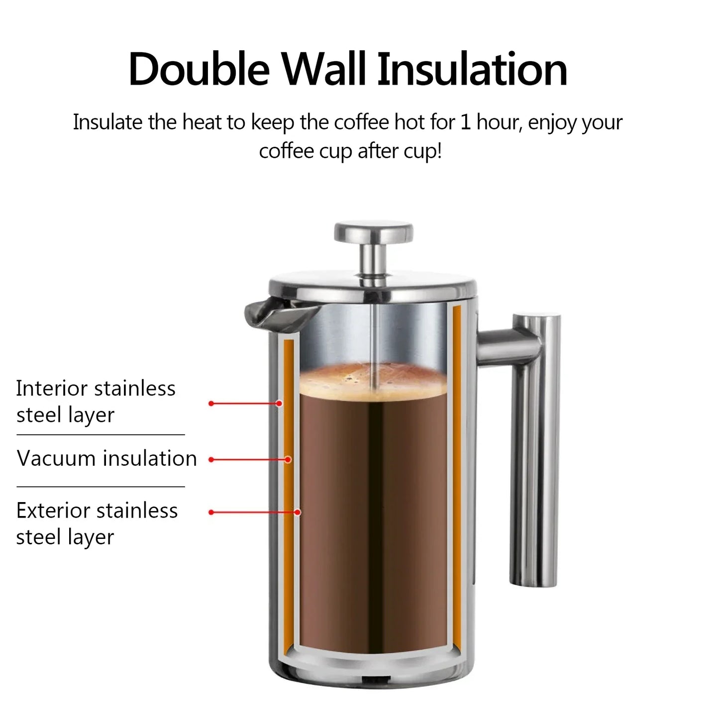Stainless Steel Double Wall French Press Coffee Maker