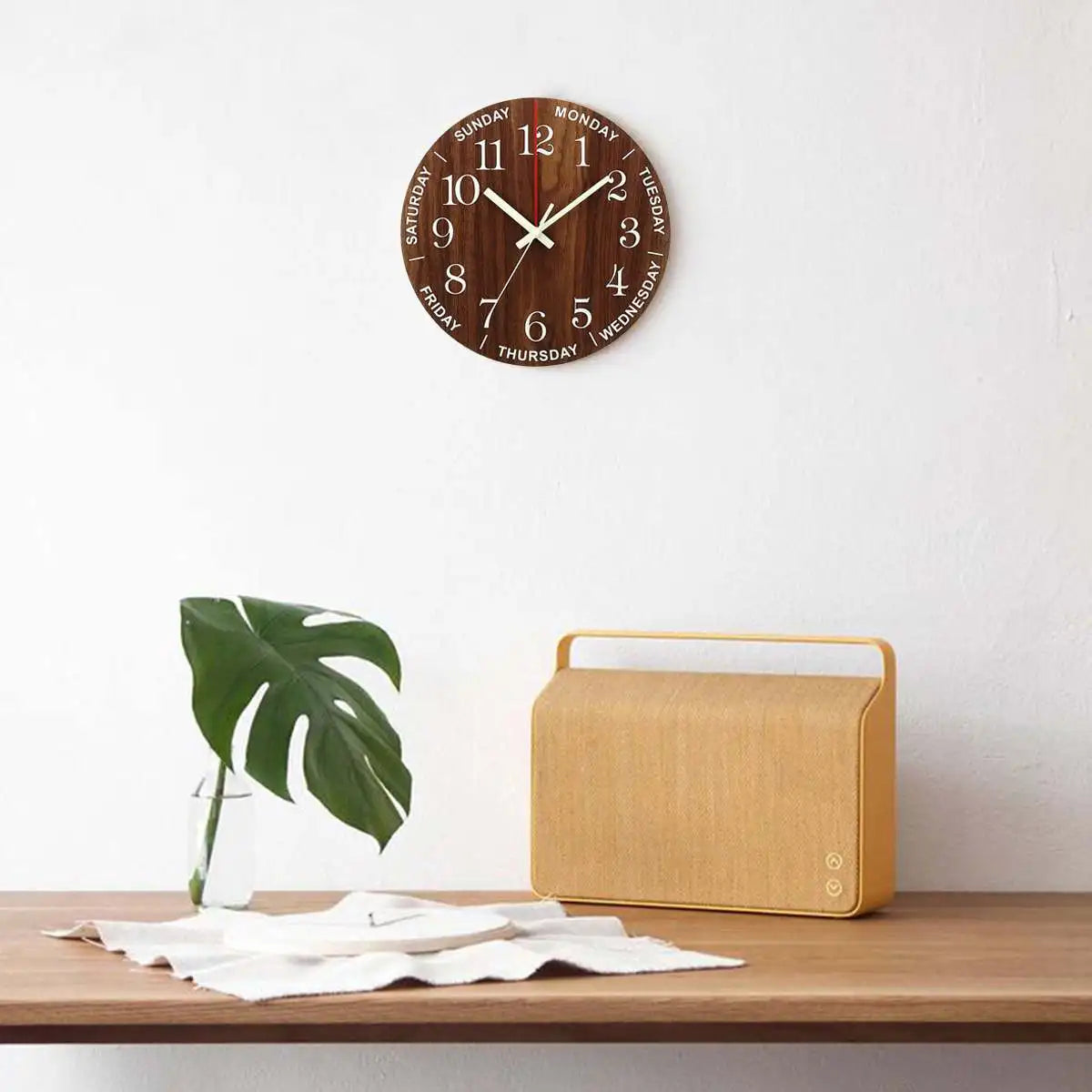 Luxe Wooden Wall Clock with Night Light and Silent Operation