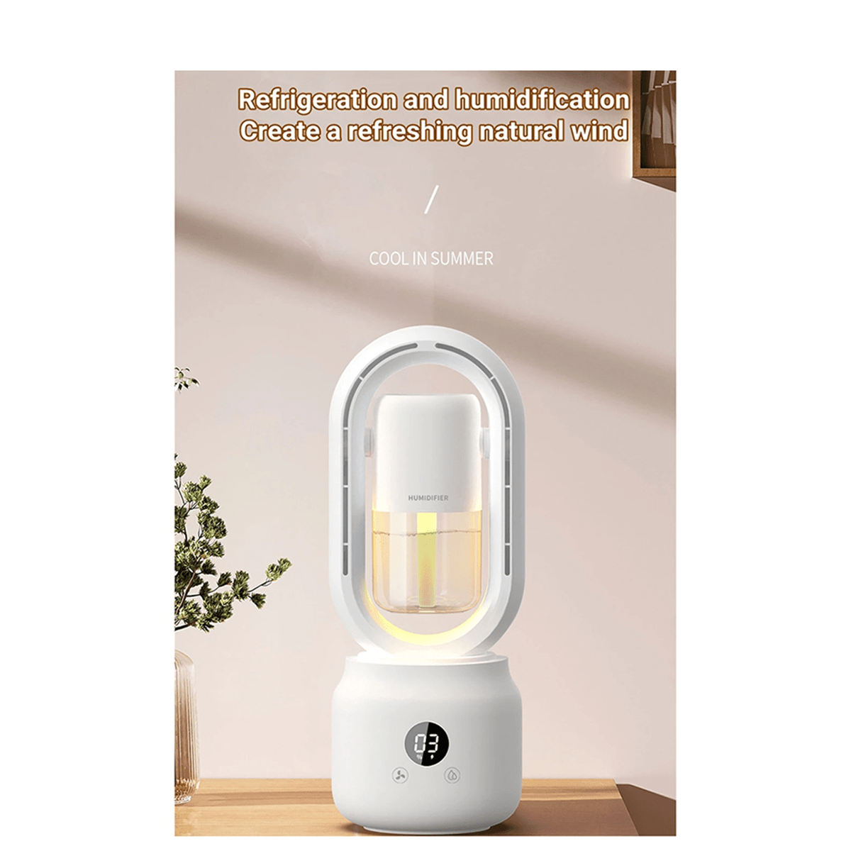 Bladeless Portable Fan with Humidifier and Night Light