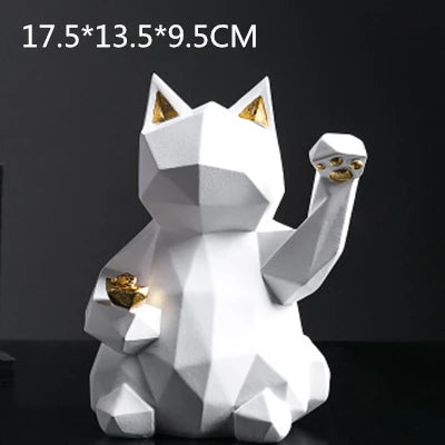 Nordic Geometric Lucky Cat Decor in Resin