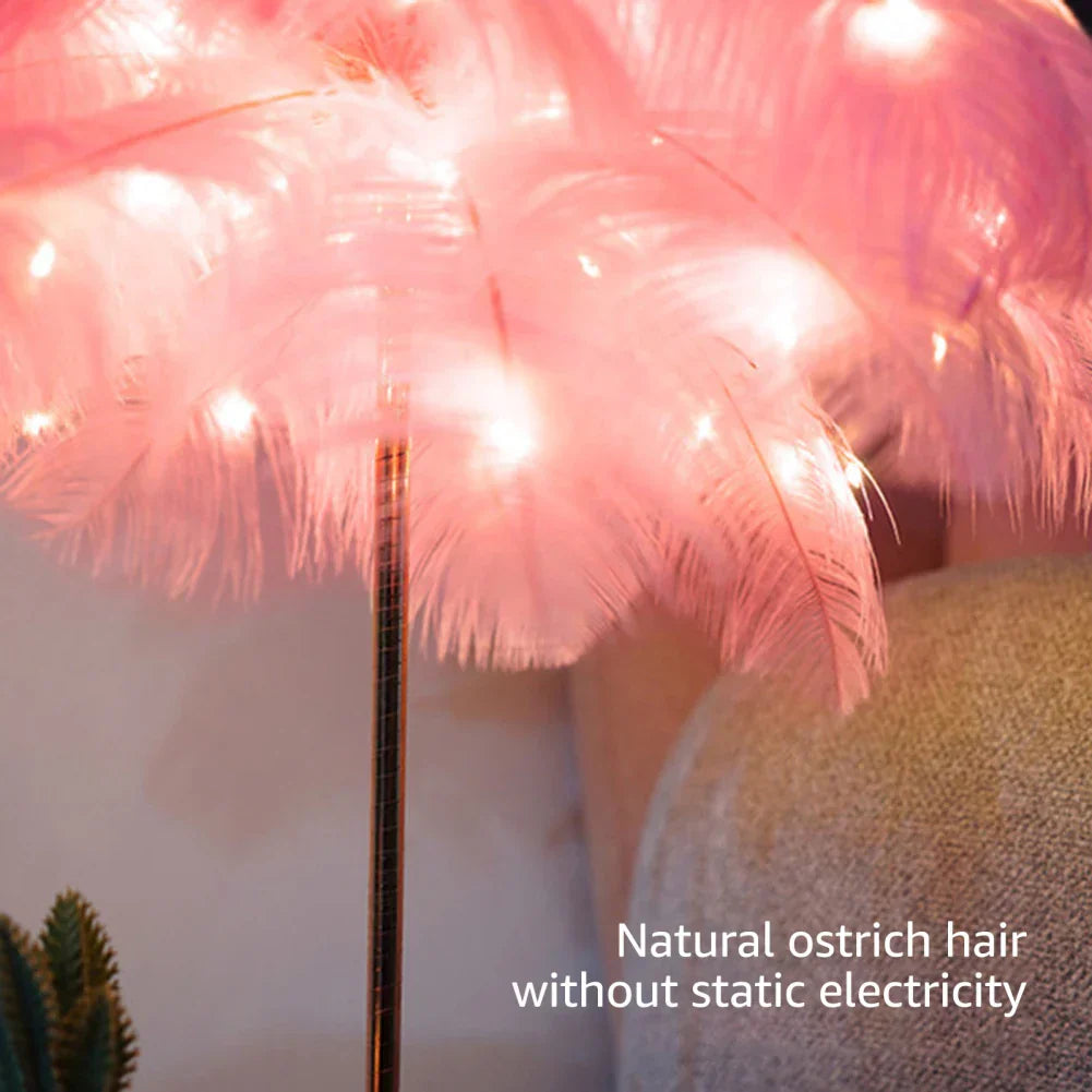 LED Feather Table Lamp with Remote Control - USB Powered Nightstand Light