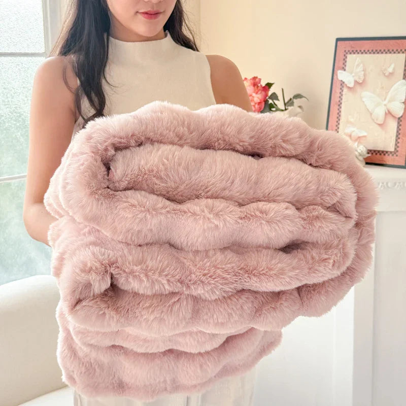Extra Thick Faux Fur Throw Blanket - Oversized Double-Layer Design
