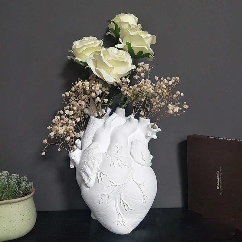 Heart-Shaped Ceramic Vase with Dried Flora