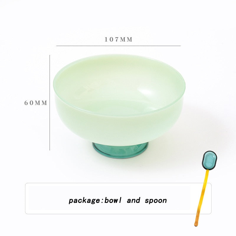 Colorful Borosilicate Glass Dessert Bowl with Spoon