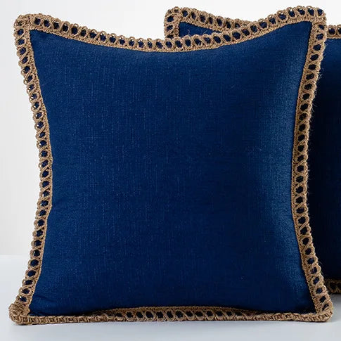 French-Inspired Colorful Linen Pillow Covers with Braid Trim