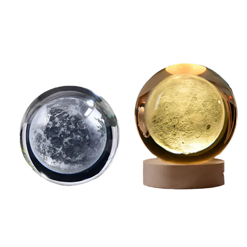 3D Crystal Starry Sky Projector Night Light with Wooden Base
