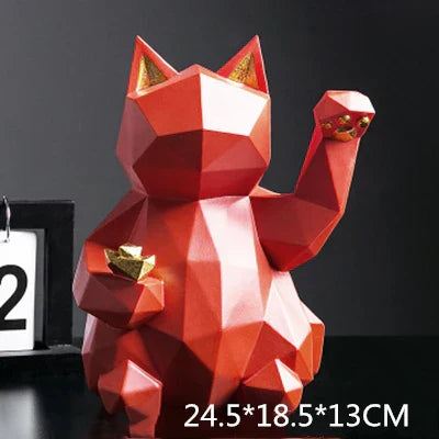 Nordic Geometric Lucky Cat Decor in Resin