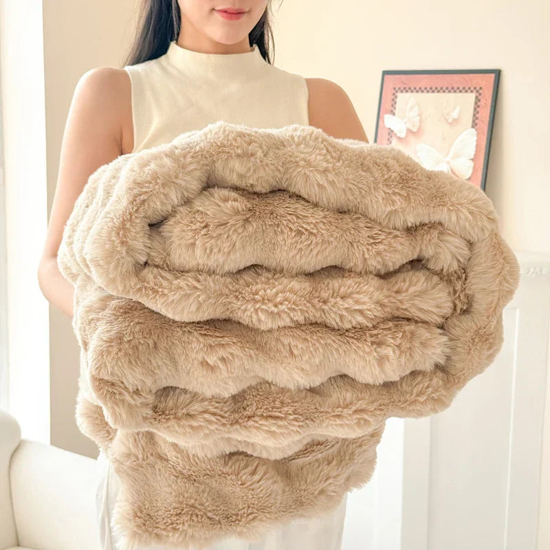 Extra Thick Faux Fur Throw Blanket - Oversized Double-Layer Design