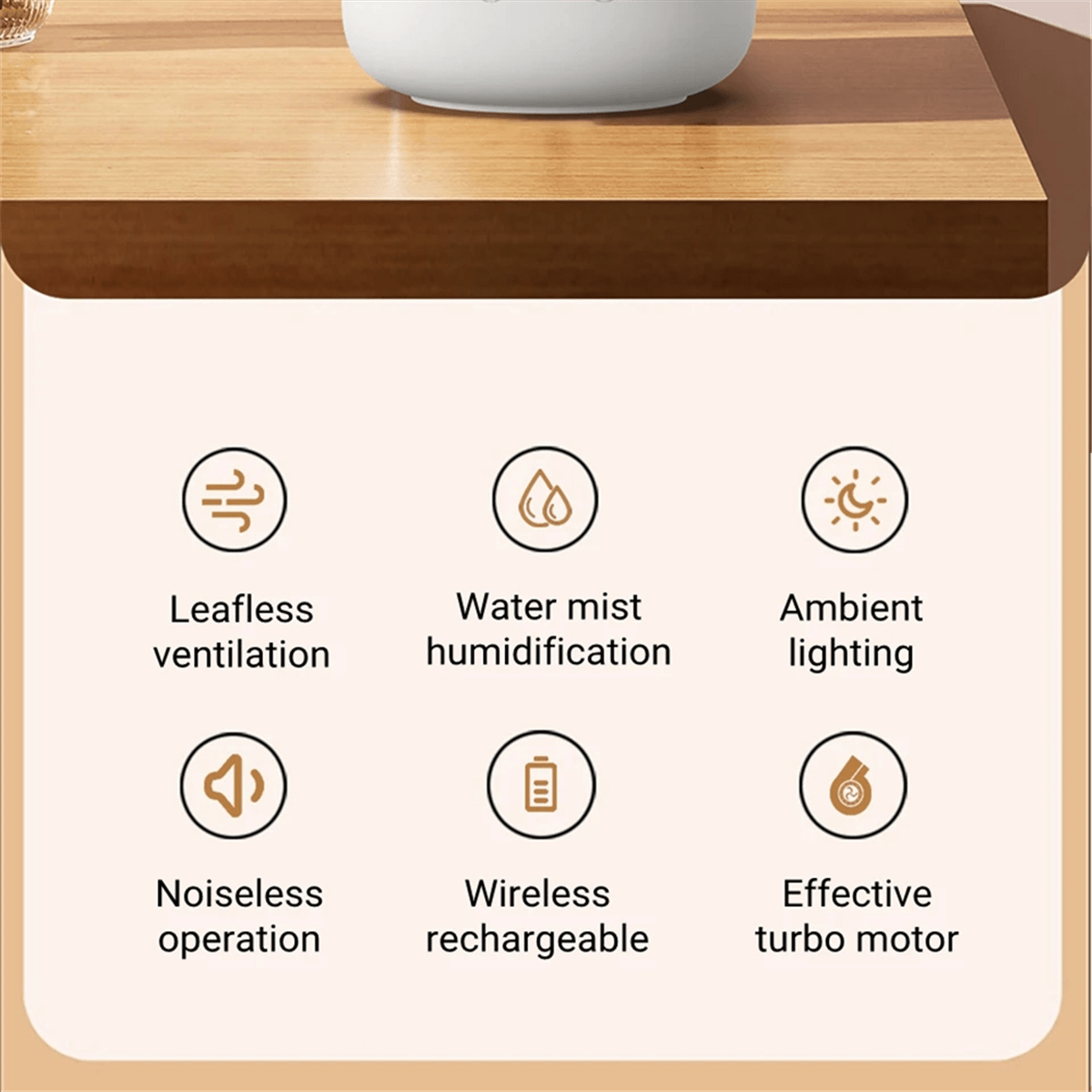 Portable Blade-Free Fan with Humidifier and Night Light for Refreshing Comfort