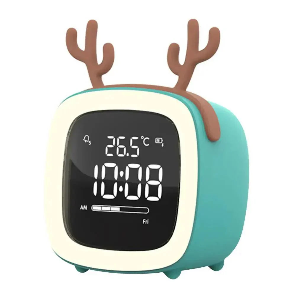 Cartoon Bunny LED Alarm Clock with Night Light – Rechargeable Digital Display for Kids