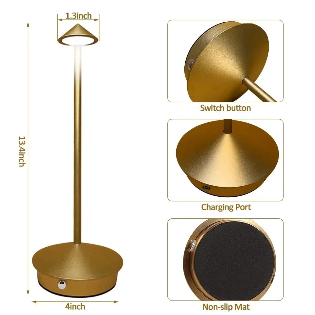 Rechargeable Touch LED Table Lamp with Modern Aluminum Design