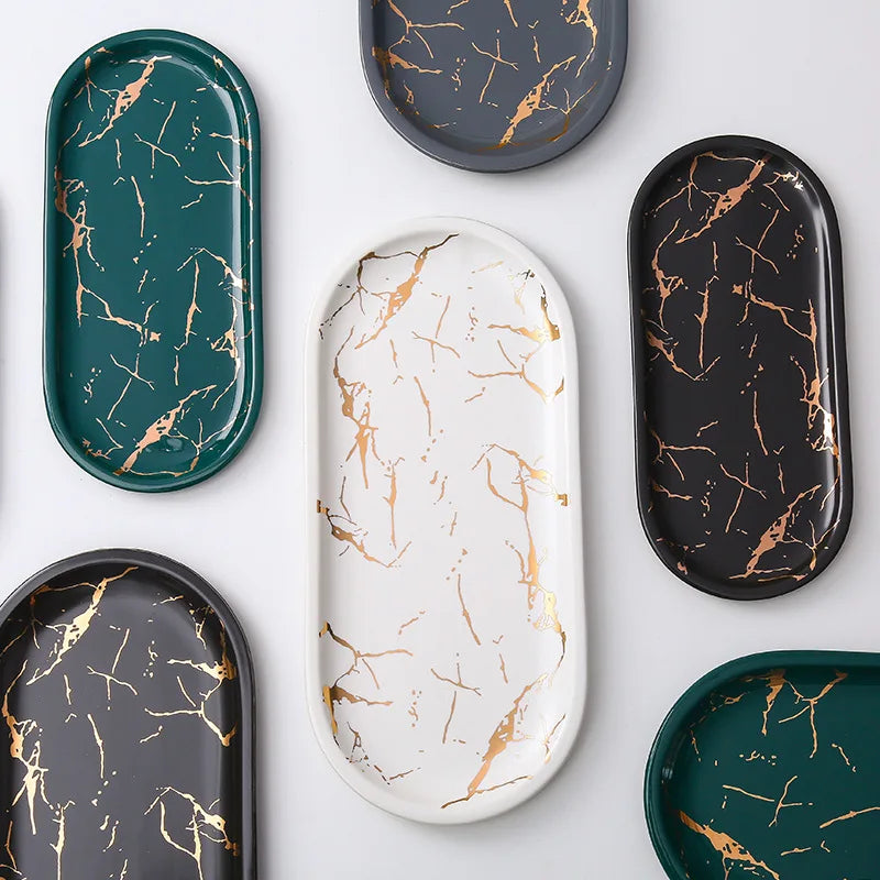 Ceramic Marble Oval Tray for Jewelry and Bathroom Storage