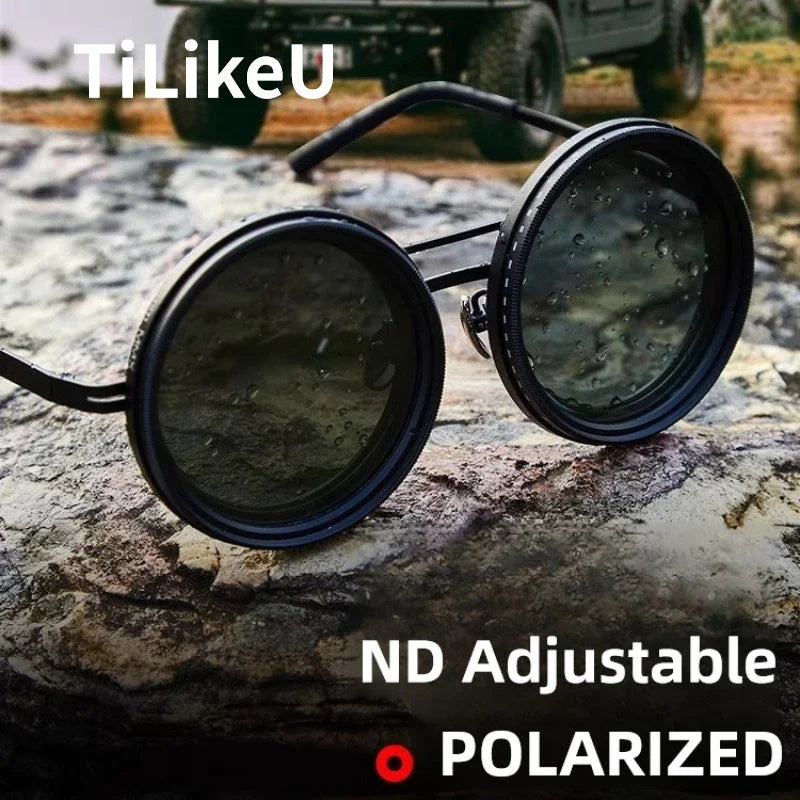 Polarized Round Sunglasses with Adjustable Dimming and UV400 Protection